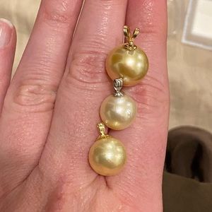 💯 14K 14.5mm + 12mm YG/WG South Sea Pearl Pendant